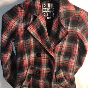 Billabong Plaid Peacoat. Sz: Small.